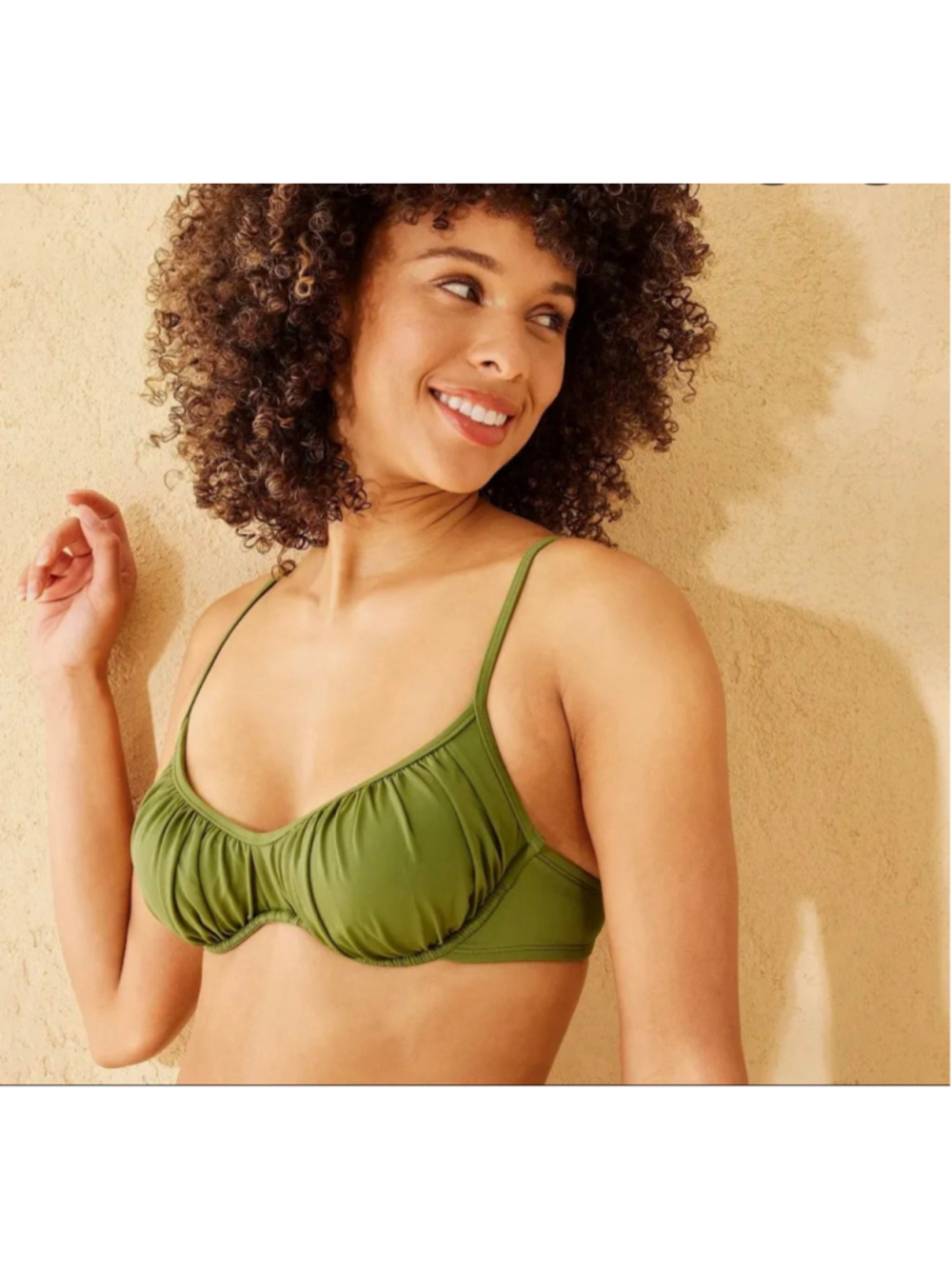 Shade & Shore™ Women’s Shirred Underwire Bikini Top Green XL NWT Removable Cups